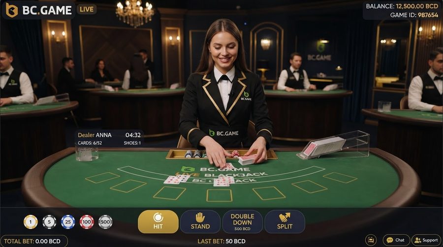 BC Game live dealer casino blackjack table with real dealer
